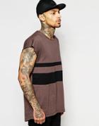 Asos Oversized Sleeveless T-shirt With Cut And Sew Panel And Scoop Neck And Hem - Turkish Coffee