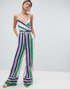 Ted Baker Strappy Wrap Front Jumpsuit In Bay Of Honor Stripe-multi
