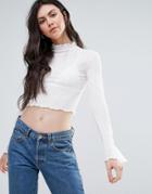 Twiin Method Rib Mesh Flare Sleeve Top - White