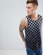 Hollister Ombre Checkerboard Tank Seagull Logo In Black To Gray - Gray