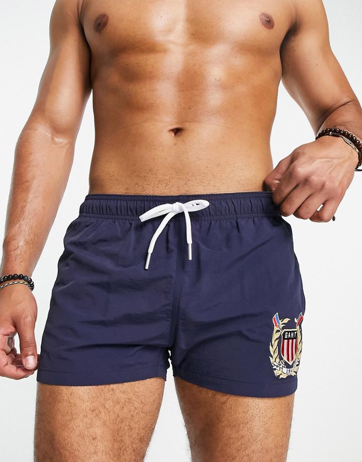 Gant Crest Embroidery Swim Shorts In Navy