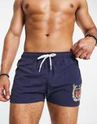 Gant Crest Embroidery Swim Shorts In Navy