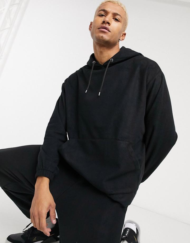 Asos Design Set Oversized Polar Fleece Hoodie In Black