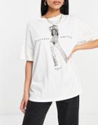 Bershka Christina Aguilera Print Oversized Tee In White