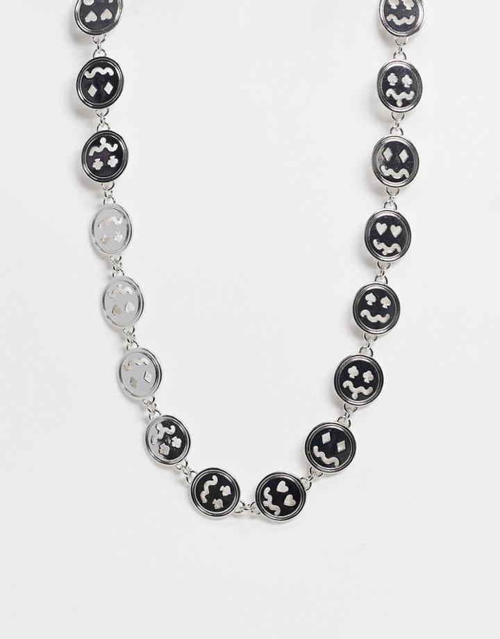 Asos Design Short Midweight 7mm Neckchain With Smile Design In Silver Tone