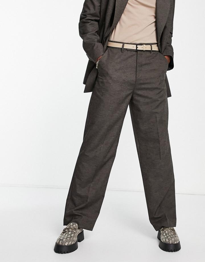 Asos Design Wide Leg Suit Pants In Brown
