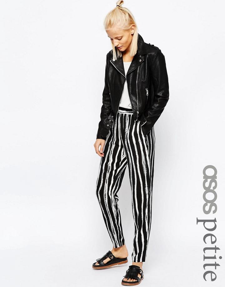 Asos Petite Woven Peg Pants In Stripe - Mono