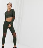 Missguided Gym Leggings With Mesh Insert In Khaki - Green