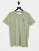Selected Homme T-shirt With One Up Chest Logo In Khaki In Organic Cotton-green