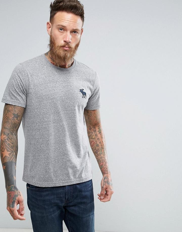Abercrombie & Fitch Slim Fit T-shirt Exploded Icon Crew Neck In Gray Marl - Gray