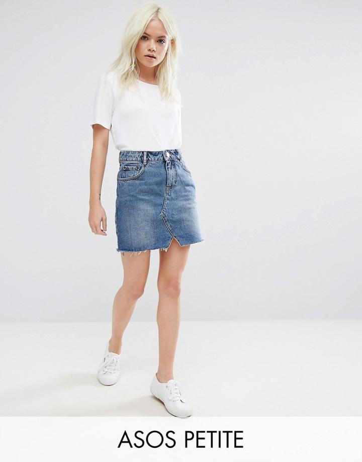Asos Petite Denim Pelmet Skirt In Mid Wash Blue - Blue