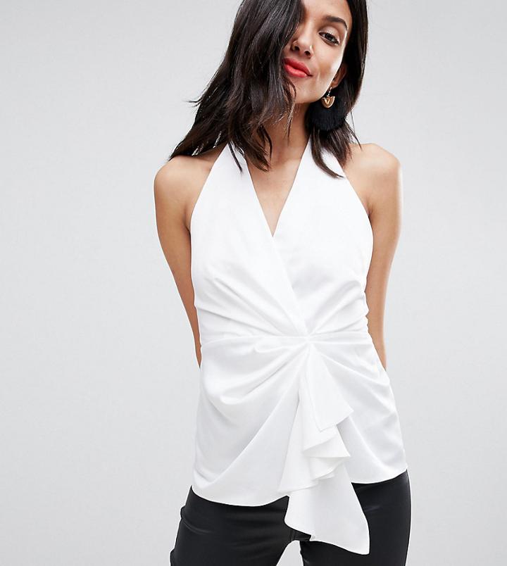 Asos Design Tall Halter Top With Origami Plunge - White