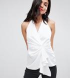 Asos Design Tall Halter Top With Origami Plunge - White