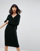 Asos Knitted Dress With Slouchy V Neck And Tipping - Green
