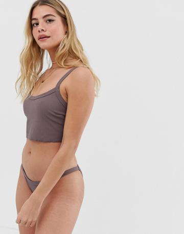 Kikirio Arden Rib Tank Bikini Top In Stone - Beige