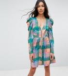 Asos Tall Puff Sleeve Mini Dress In Check Print-multi