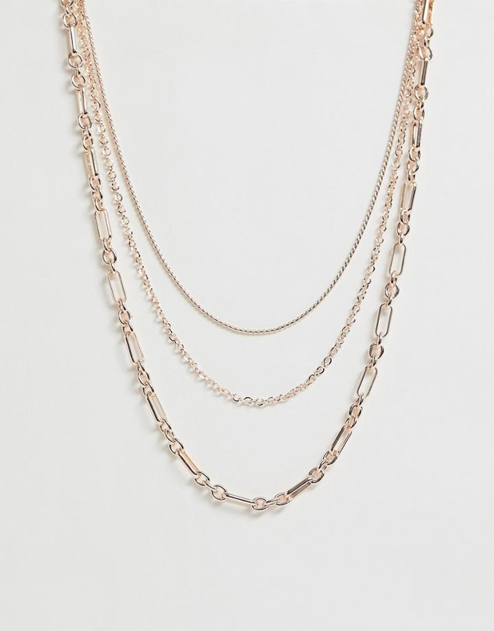 Miss Selfridge Layered Chain Necklace In Rose Gold