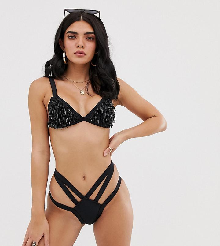 Missguided Strappy Bikini Bottom In Black - Black
