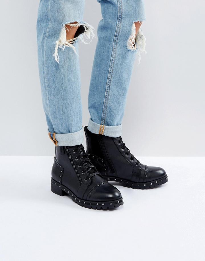 Aldo Cirien Leather Studded Lace Up Boots - Black