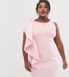 True Violet Plus Exclusive One Shoulder Frill Wrap Dress In Blush - Pink