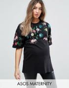 Asos Maternity T-shirt With Floral Embroidery - Black