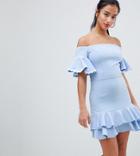 John Zack Petite Off Shoulder Mini Skater Dress - Blue