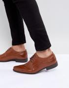 Asos Lace Up Derby Shoes In Tan Faux Leather - Tan
