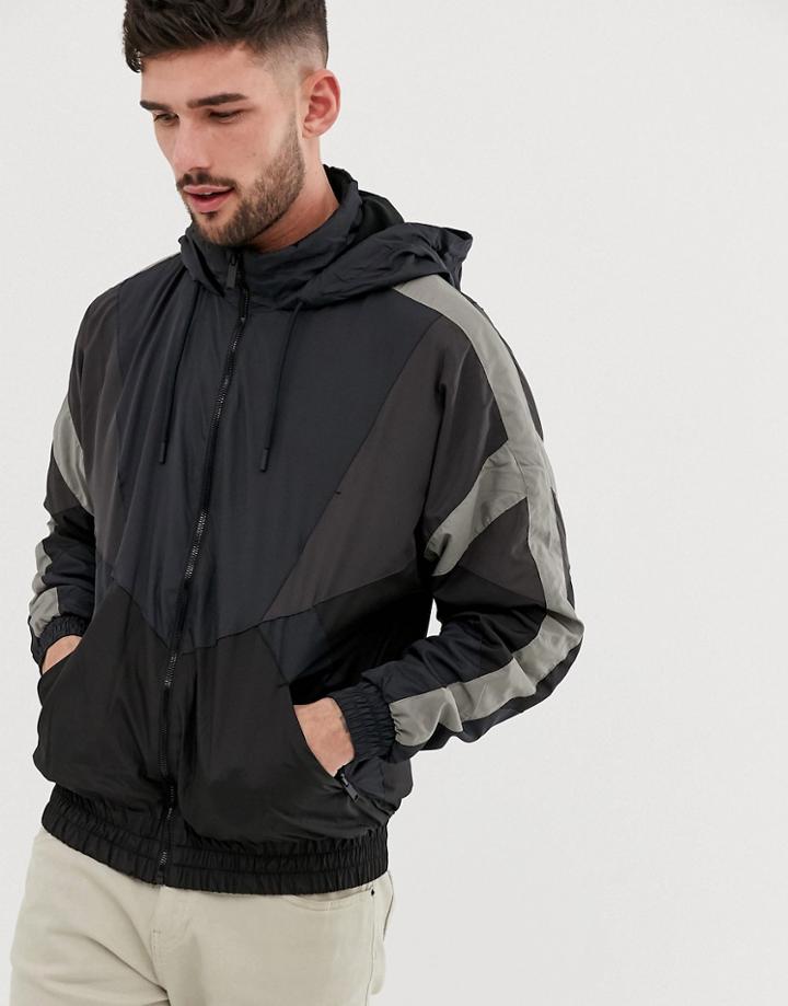 Bershka Windbreaker Jacket In Color Block Gray - Black