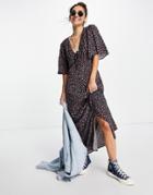 Vila Flutter Sleeve Maxi Dress In Floral-multi