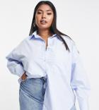 Asos Design Curve Relaxed Dad Shirt With Dipped Hem In Chambray Blue