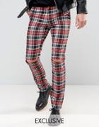 Reclaimed Vintage Skinny Plaid Pants With Knee Rips - Red