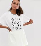 Reclaimed Vintage Inspired T-shirt With Moon And Stars Print-white