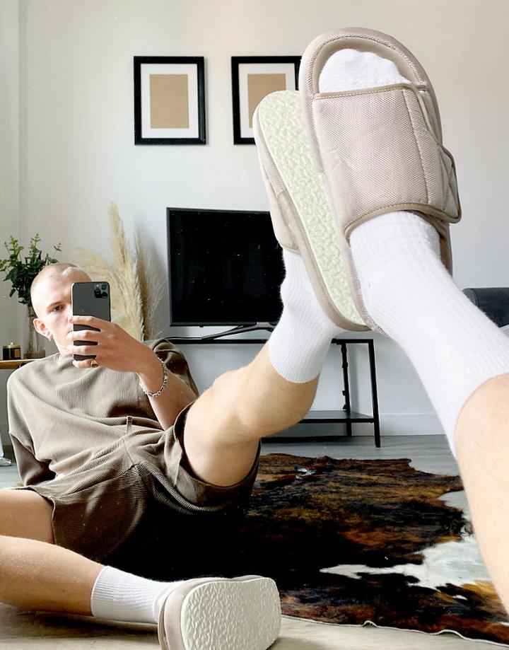Asos Design Padded Lounge Slipper In Stone-neutral