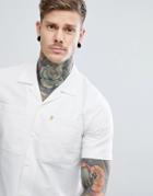 Farah Gretton Revere Collar Short Sleeve Shirt In Beige - Beige