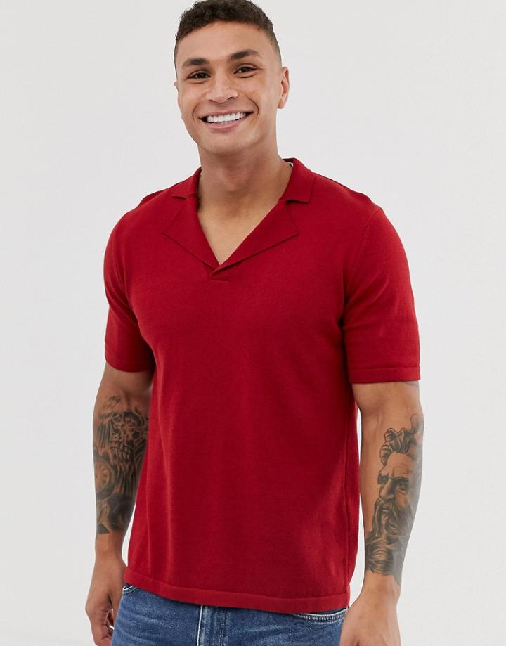 Asos Design Knitted Revere Polo Shirt In Red - Red