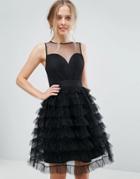 Little Mistress Tiered Tulle Mini Dress - Black