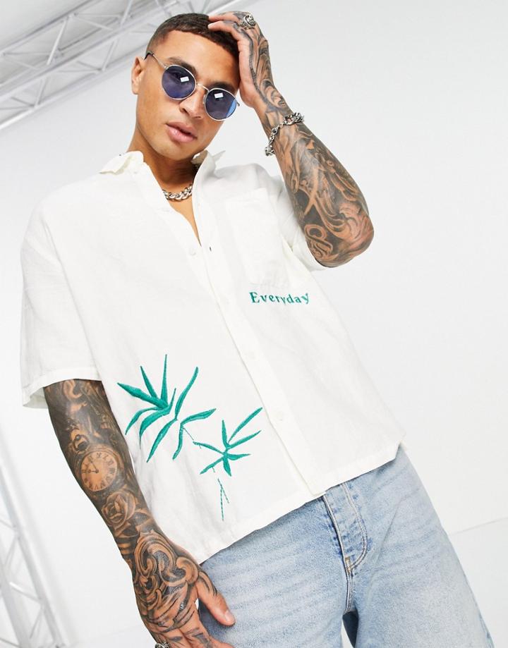 Bershka Lined Shirt With Mini Print In Ecru-neutral