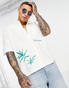 Bershka Lined Shirt With Mini Print In Ecru-neutral
