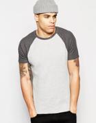 Asos Muscle T-shirt With Contrast Raglan Sleeves In Waffle Fabric In Gray