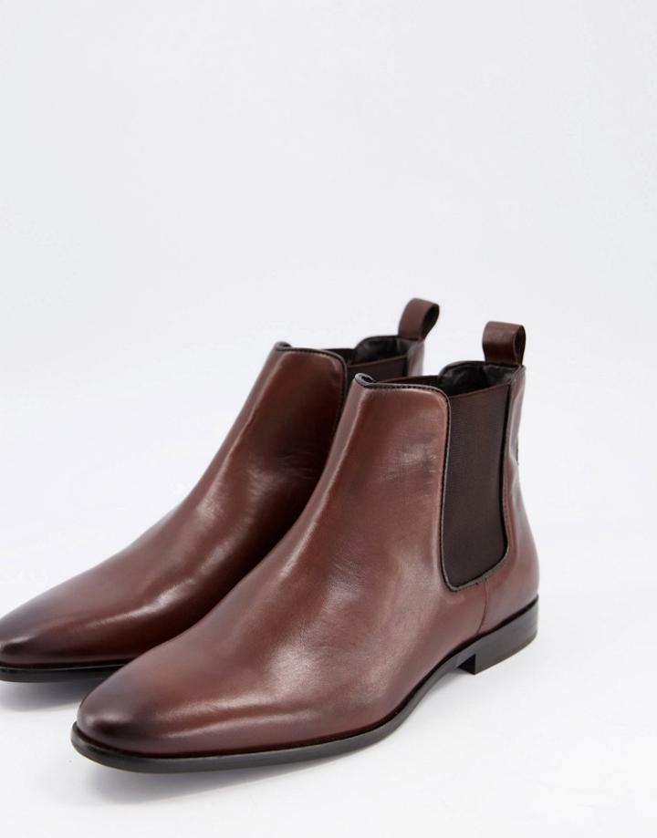 Walk London Alfie Chelsea Boots In Brown Leather