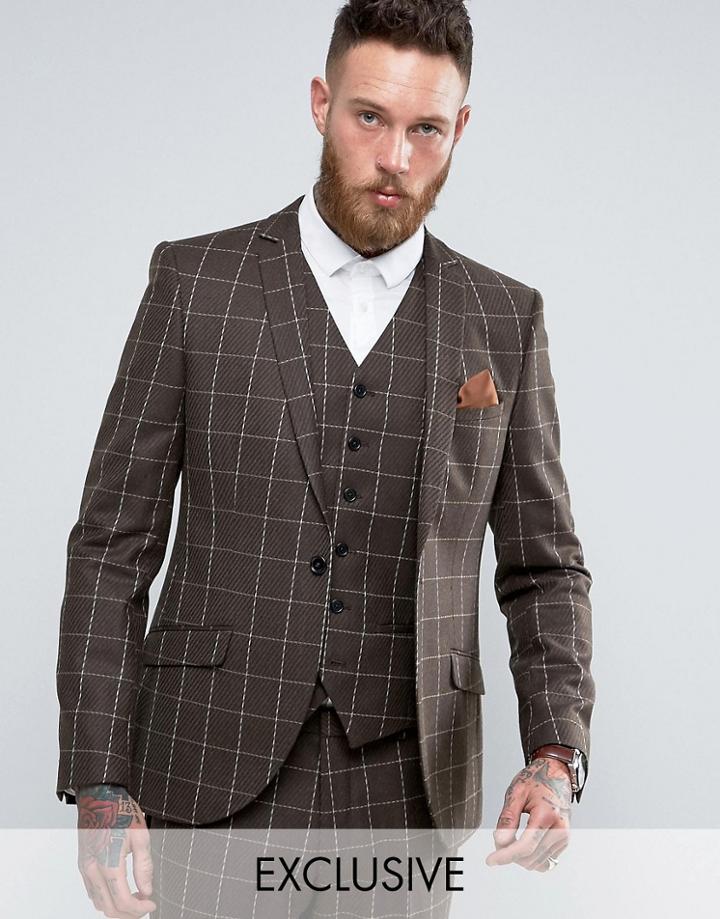 Heart & Dagger Skinny Blazer In Wool Check - Brown
