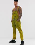 Asos Design Festival Denim Overalls In Acid Wash Yellow