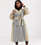Asos Design Curve Trench Coat With Check Splicing