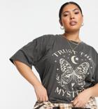 Asos Design Curve Oversized T-shirt With Butterfly Solstice Graphic In Charcoal-gray