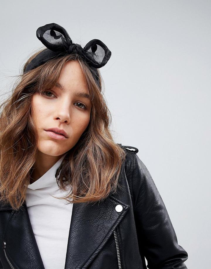 Asos Polka Dot Mesh Knot Headband - Black