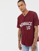 Mennace Oversized Baseball Shirt In Burgundy - Red