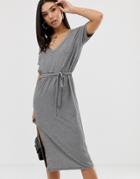 Asos Design Midi Wrap Skirt T-shirt Dress With Belt In Fine Stripe - Multi