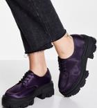Asos Design Wide Fit Mall Chunky Lace Up Flat Shoes In Purple Satin