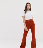 Asos Design Tall Ponte Flare Pants With Contrast Top Stitching-orange