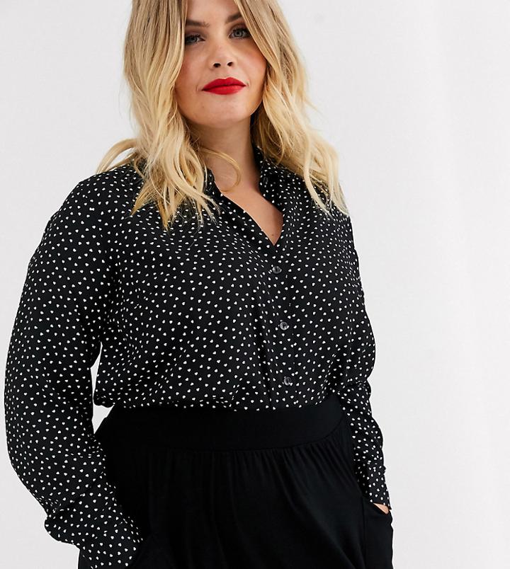 New Look Curve Shirt In Heart Print-black